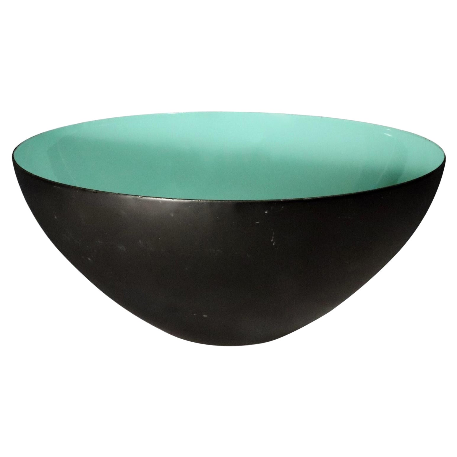 Cuenco esmaltado modernista Krenit negro y verde aguamarina en venta