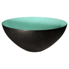 Modernist Krenit Black and Aqua Green Enamel Bowl