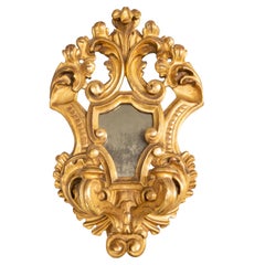 19th Century Italian Rococo Carved Giltwood Mirror Wall Sconce