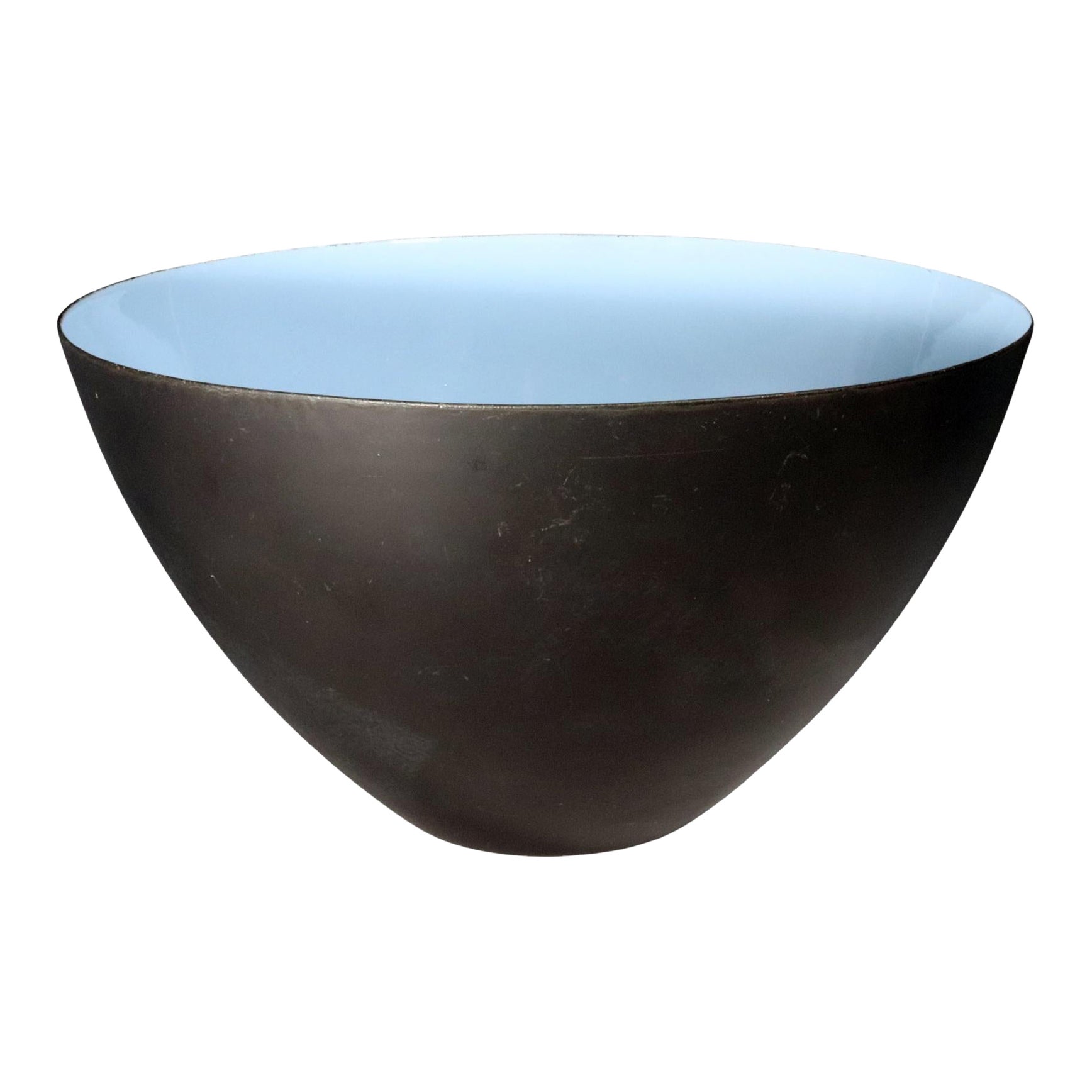 Cuenco modernista Krenit de acero negro e interior de esmalte azul Robins-egg.