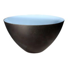 Modernist Krenit Bowl in Black Steel and Robins-egg- Blue Enamel Interior