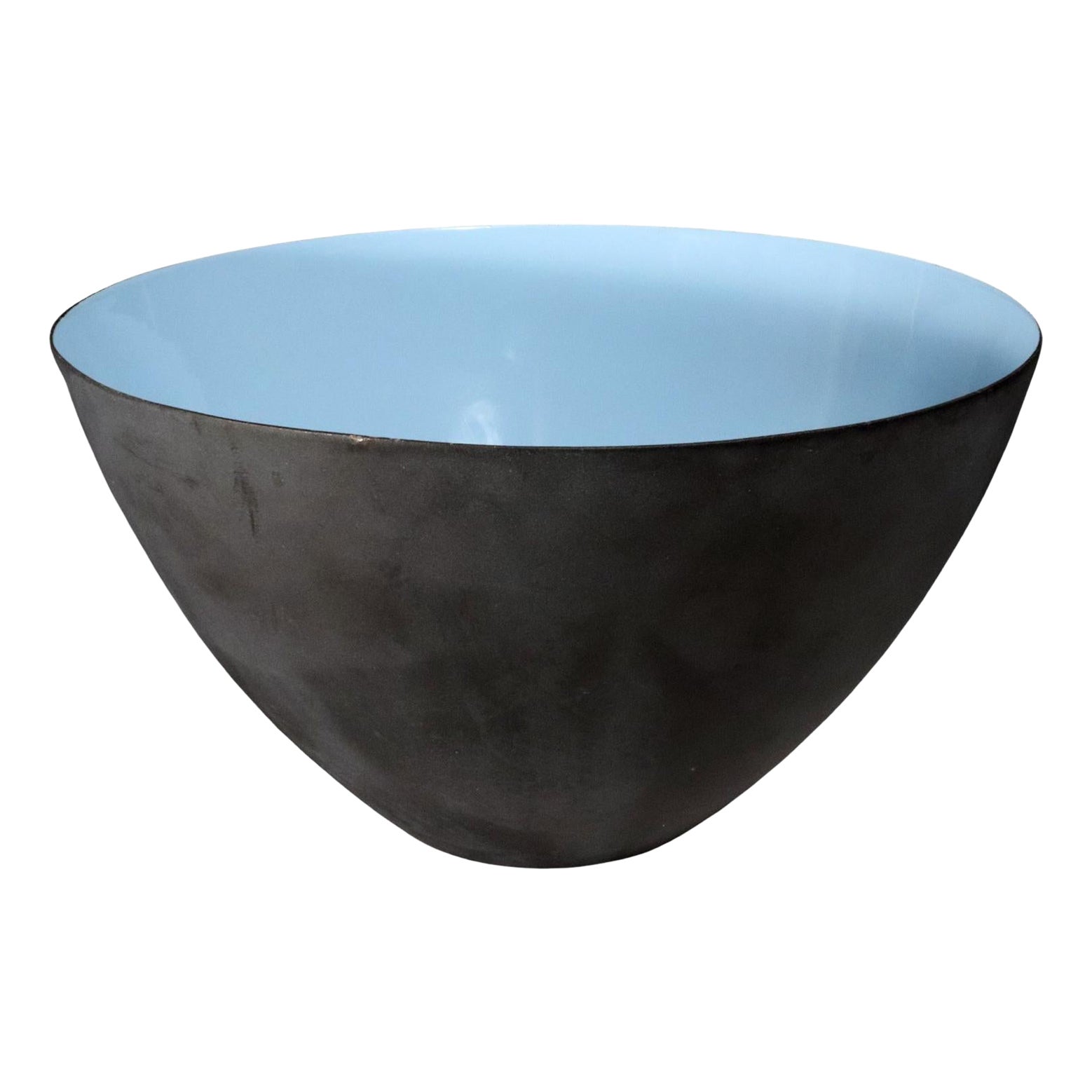 Cuenco modernista Krenit de acero negro e interior de esmalte azul huevo de petirrojo
