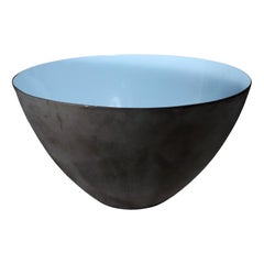 Modernist Krenit Bowl in Black Steel and Robins-Egg Blue Enamel Interior