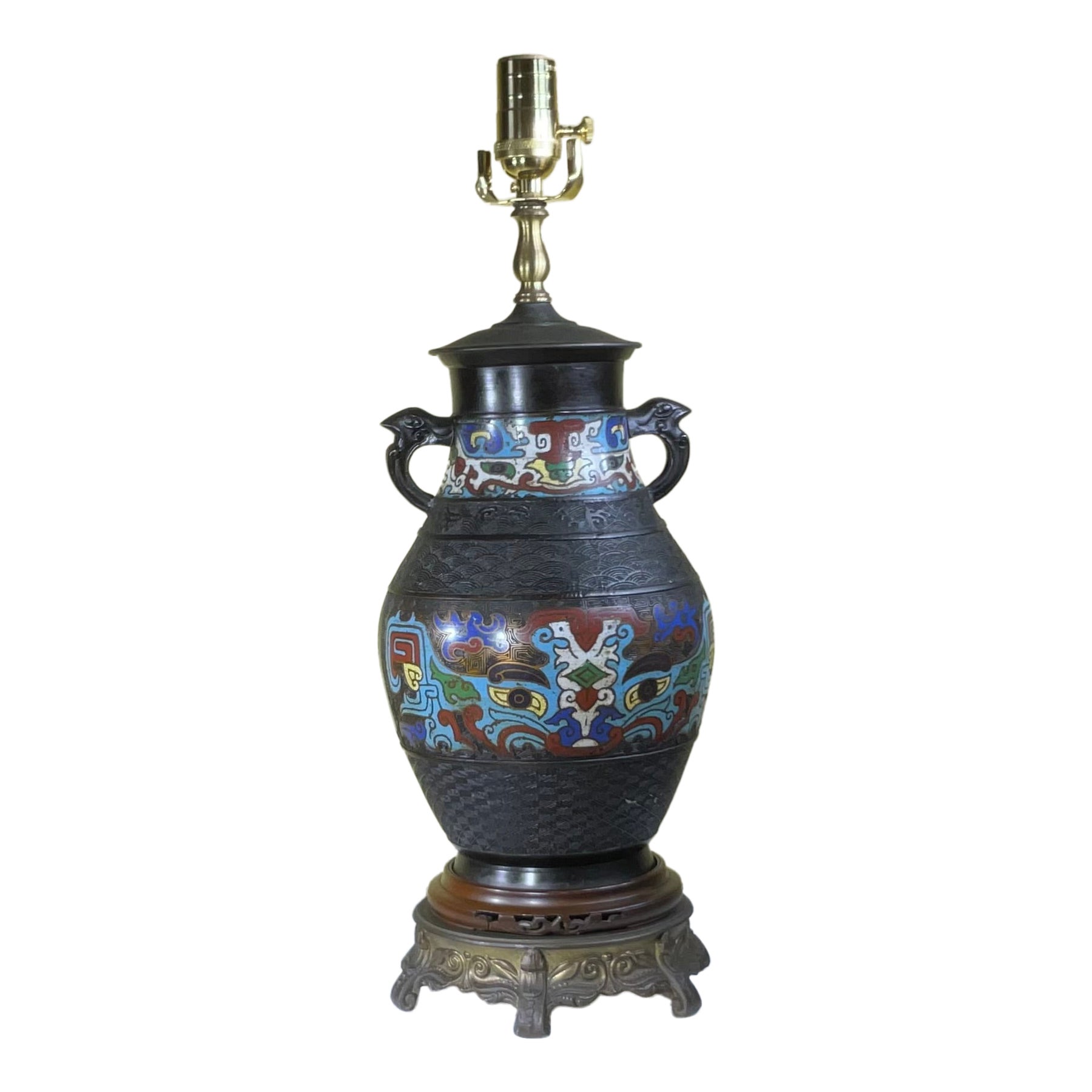 Antique Japanese Cloisonne Table Lamp For Sale