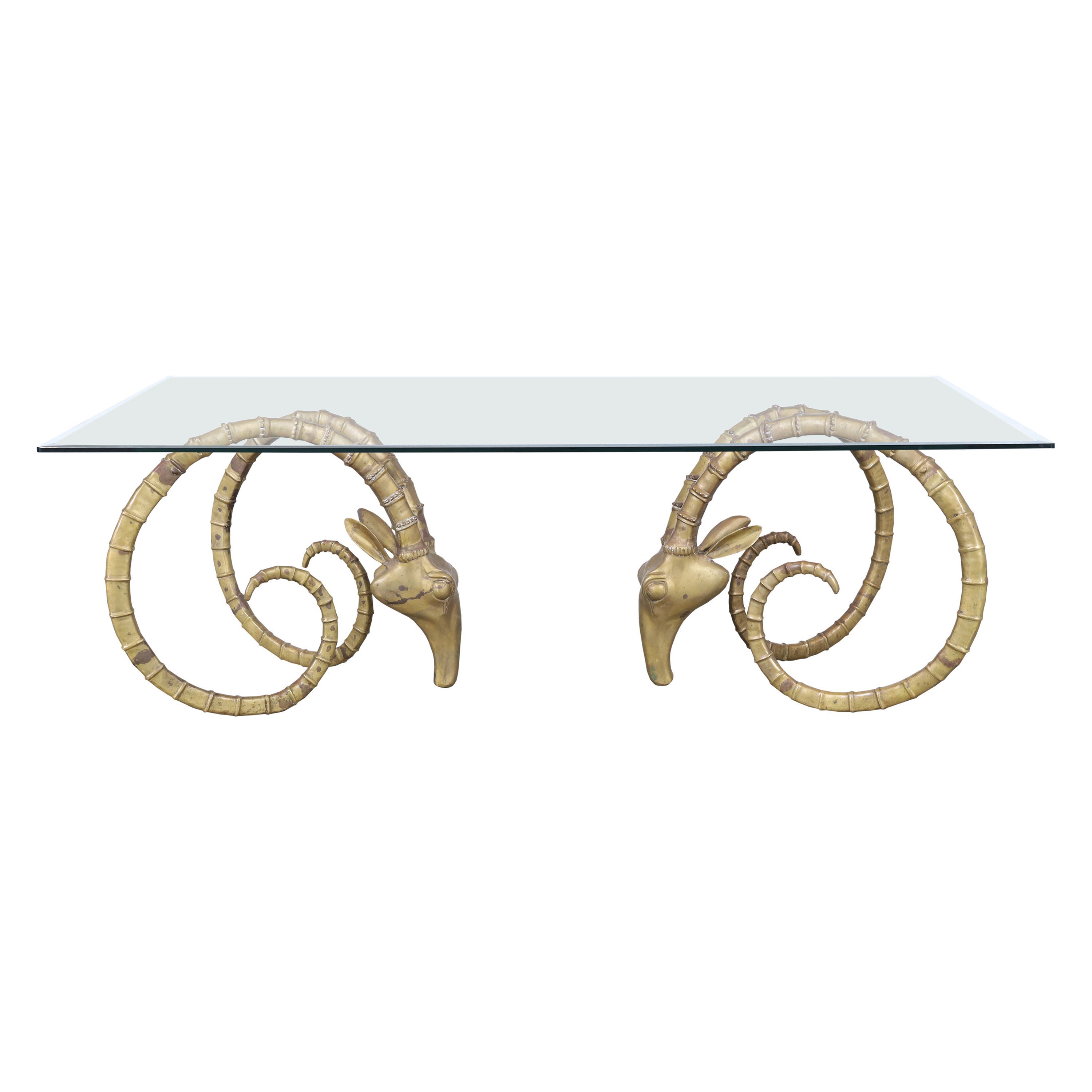 Exceptional Brass Ibex Rams Head Dining Table in the Style of Alain Chervet