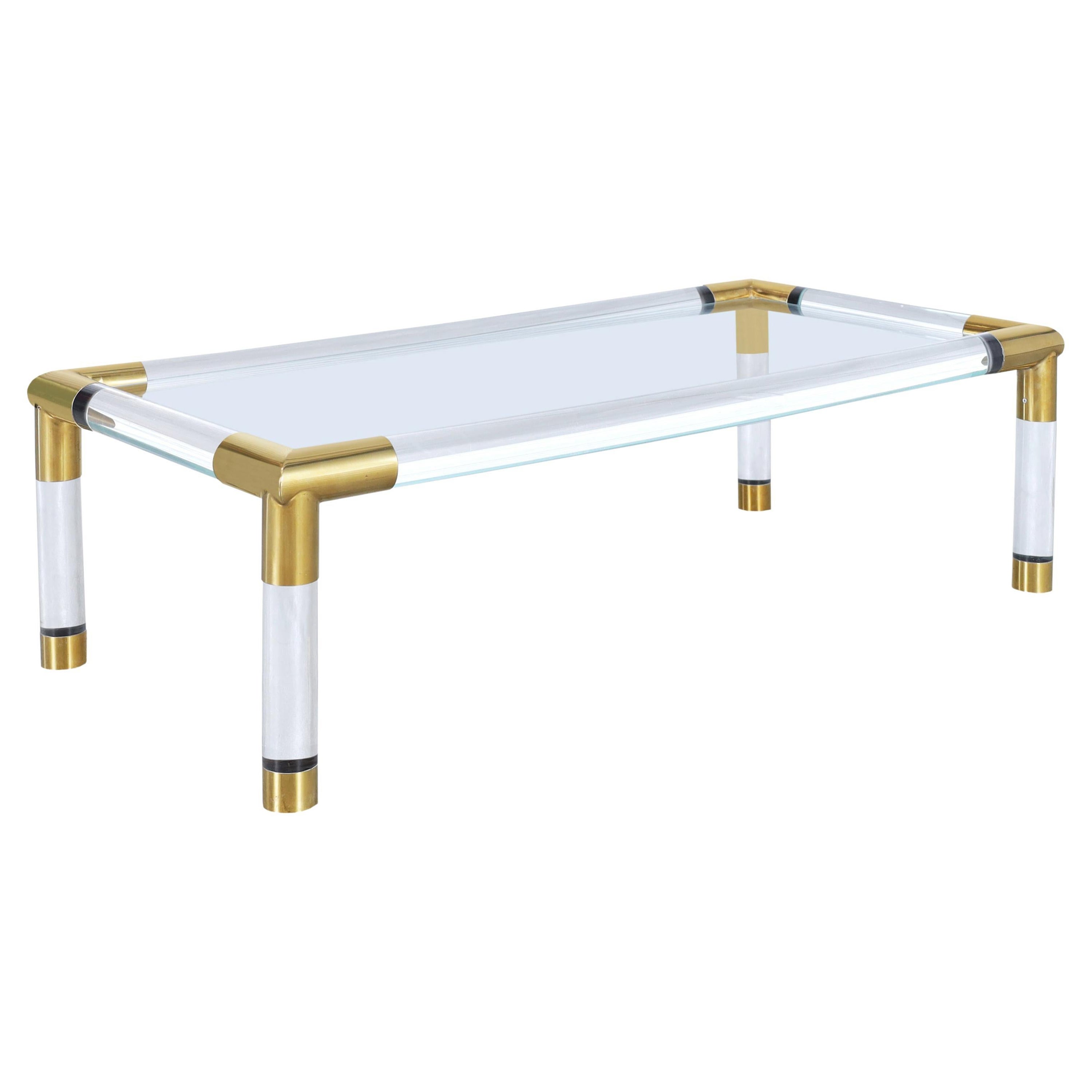 Italian Modernist Brass and Lucite Coffee Table For Sale