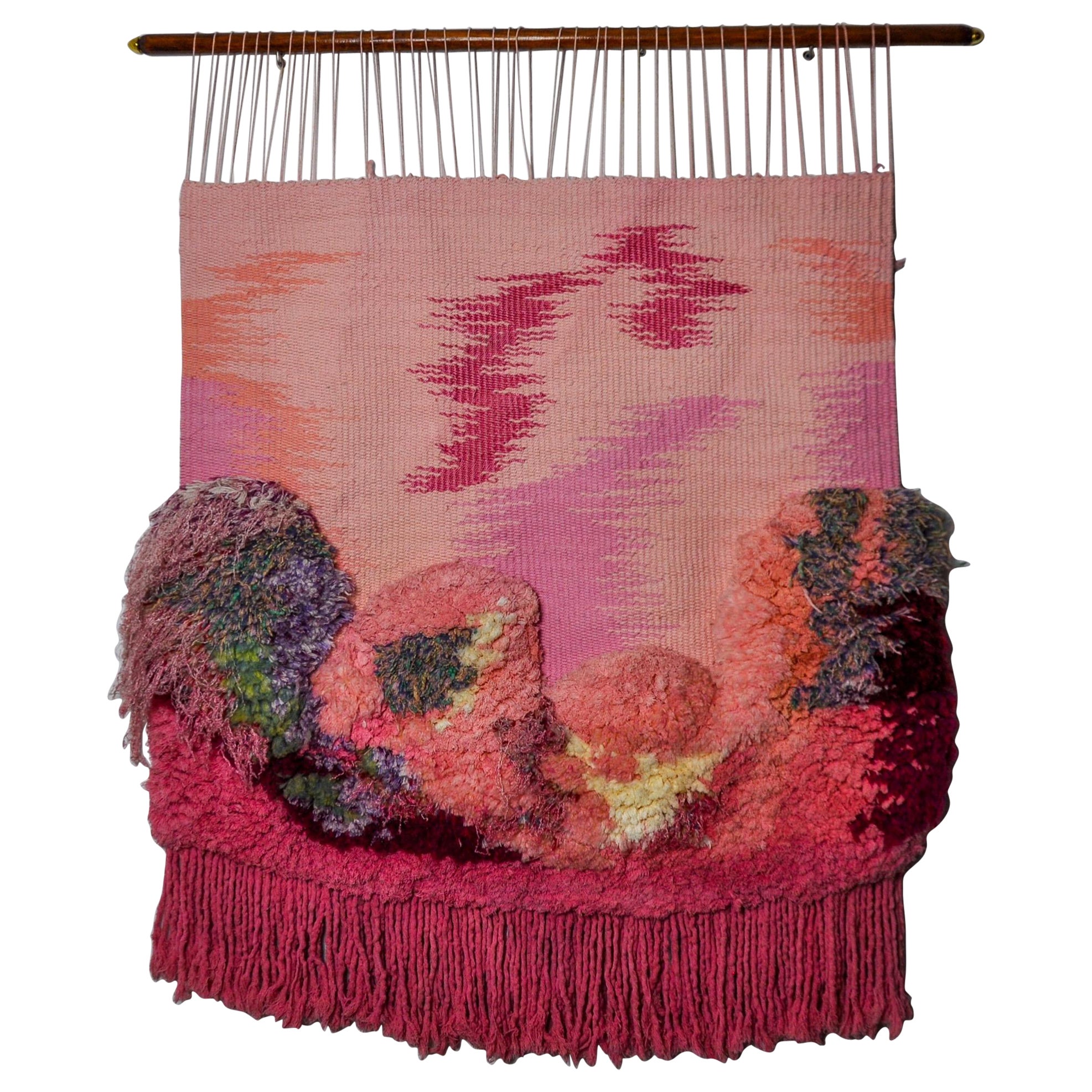 Pink Textured Macrame Wall Tapestry, Spain, 1970s For Sale