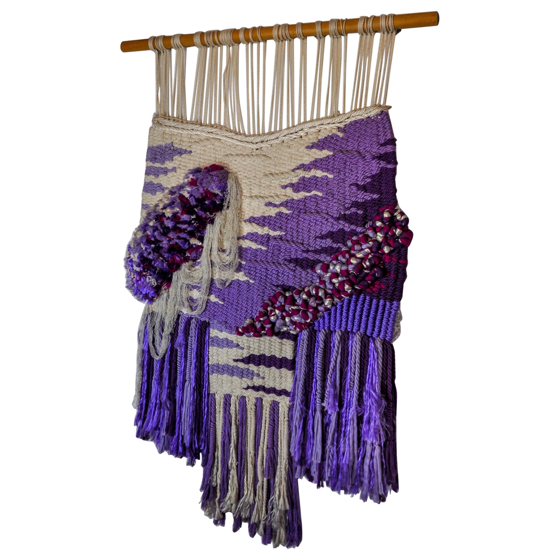 Purple Textured Macrame Wall Tapestry, Spain, 1970s For Sale