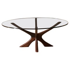 Vintage Sculptural Rosewood and Round Glass Coffee Table by Illum Wikkelsø