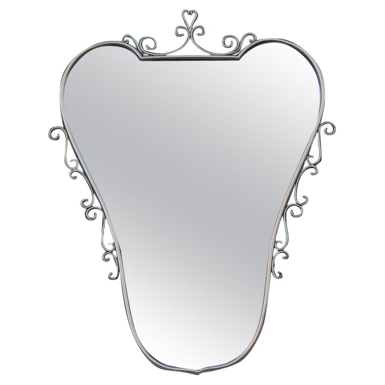 Italian Mirror Midcentury Shaped Brass Frame 1950s Gold For Sale