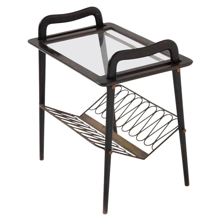 Table avec plateau de Paolo Buffa Attr. en bois et laiton en vente