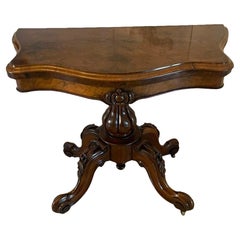 Antique Victorian Quality Burr Walnut Serpentine Shaped Card/Console Table