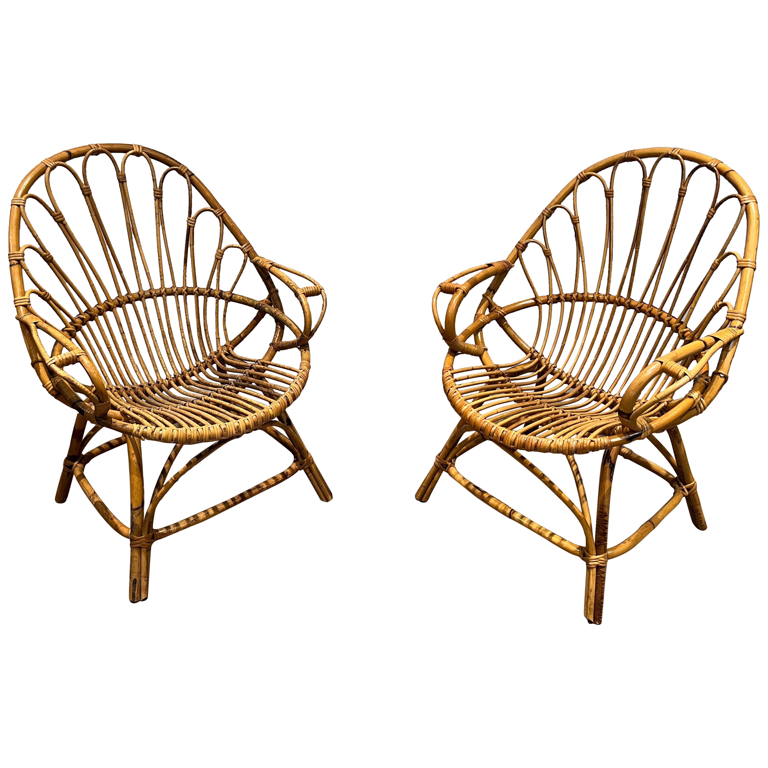 Pair of Rattan Armchairs For Sale