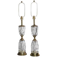 Monumental Pair of 1950s Marbro Lamp Co. Murano Glass and Brass Table Lamps 1