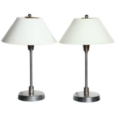 Pair of Steel Table Lamps with Cream Fiberglass Shades, 1950's