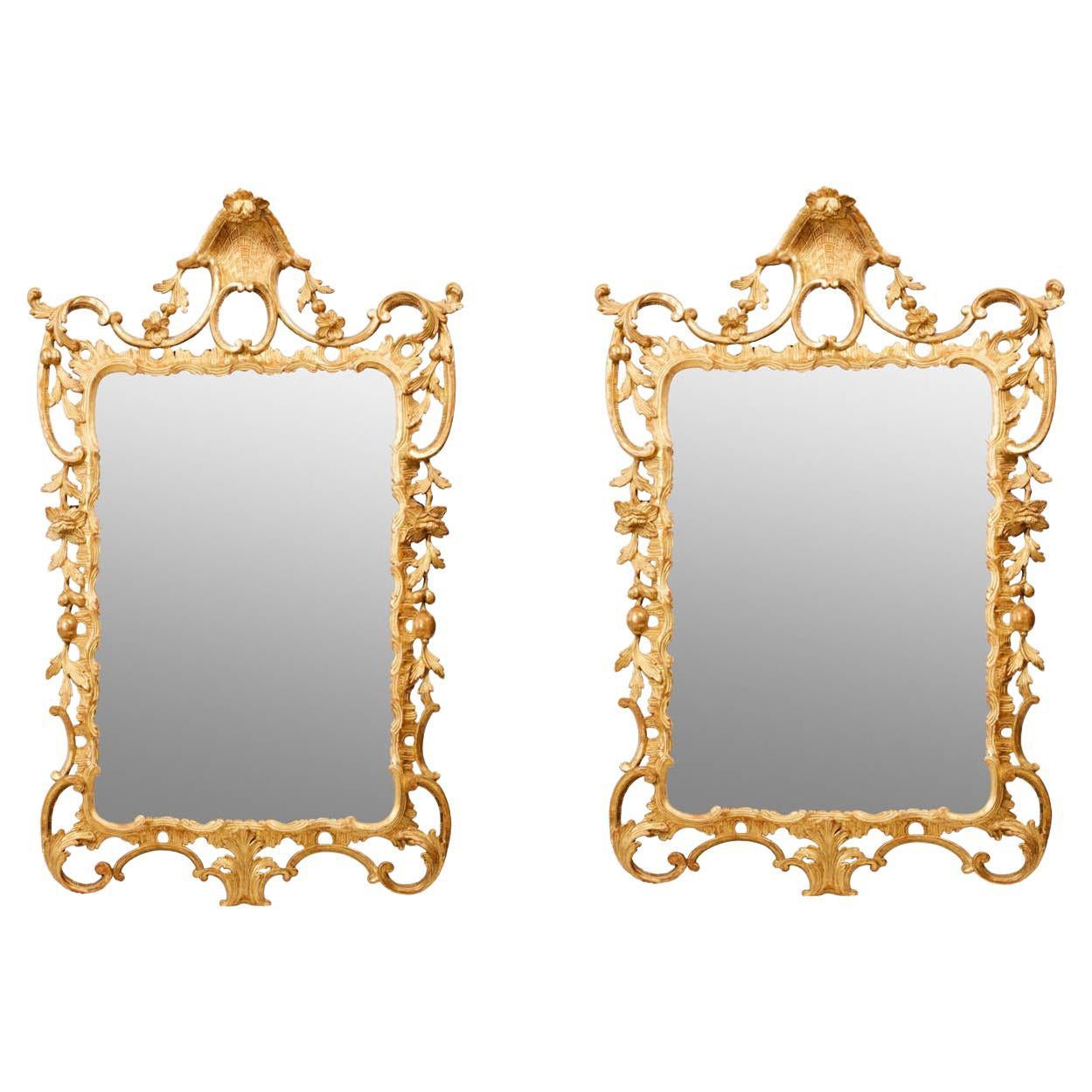 Pair 18th Century Irish Chippendale Water Gilt Mirrors For Sale