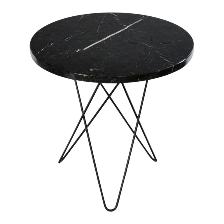 Black Marquina Marble and Black Steel Tall Mini O Table by Ox Denmarq