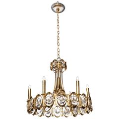 1960s Palwa Gilt Brass and Crystal Chandelier 2