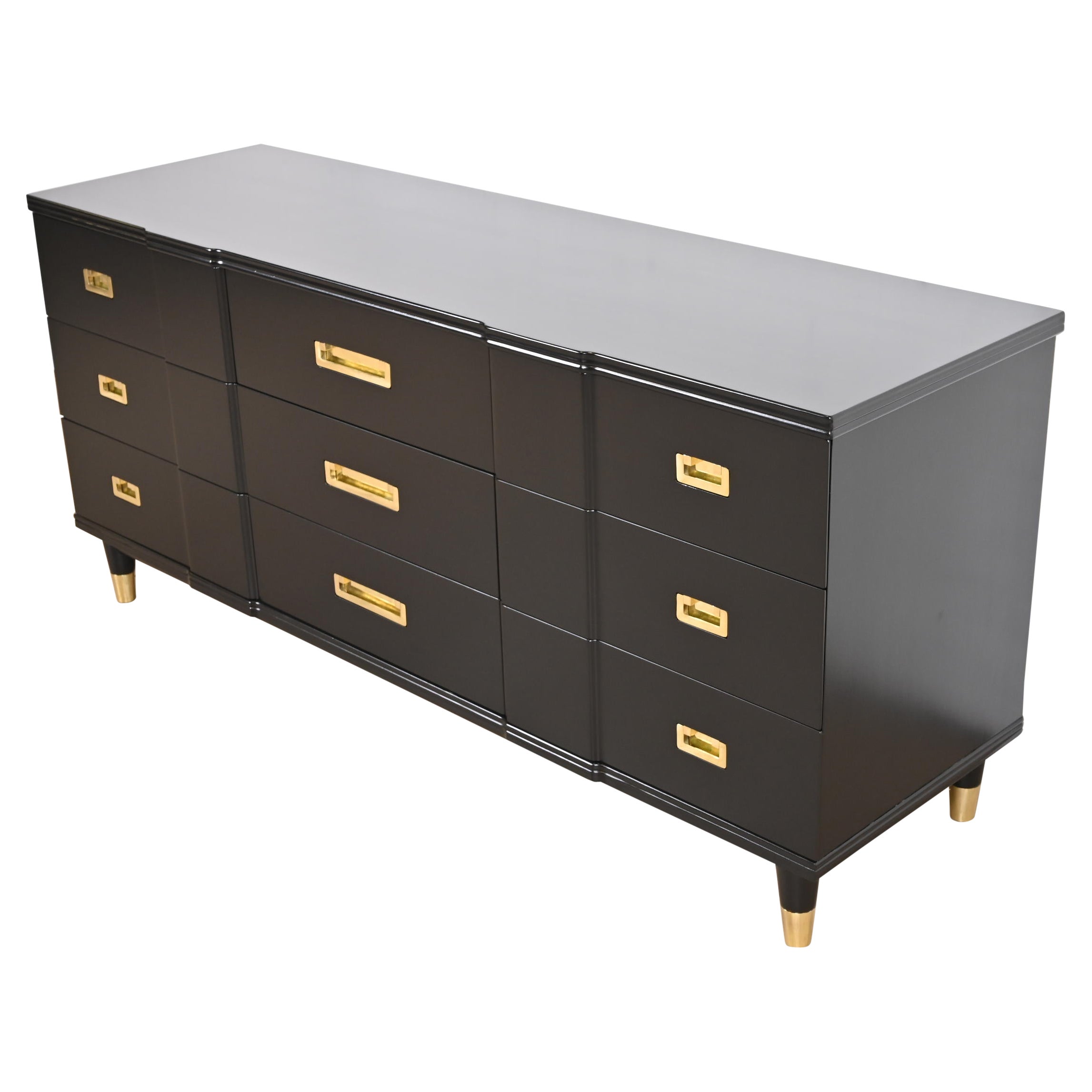 John Widdicomb Hollywood Regency Black Lacquered Dresser, Newly Refinished For Sale