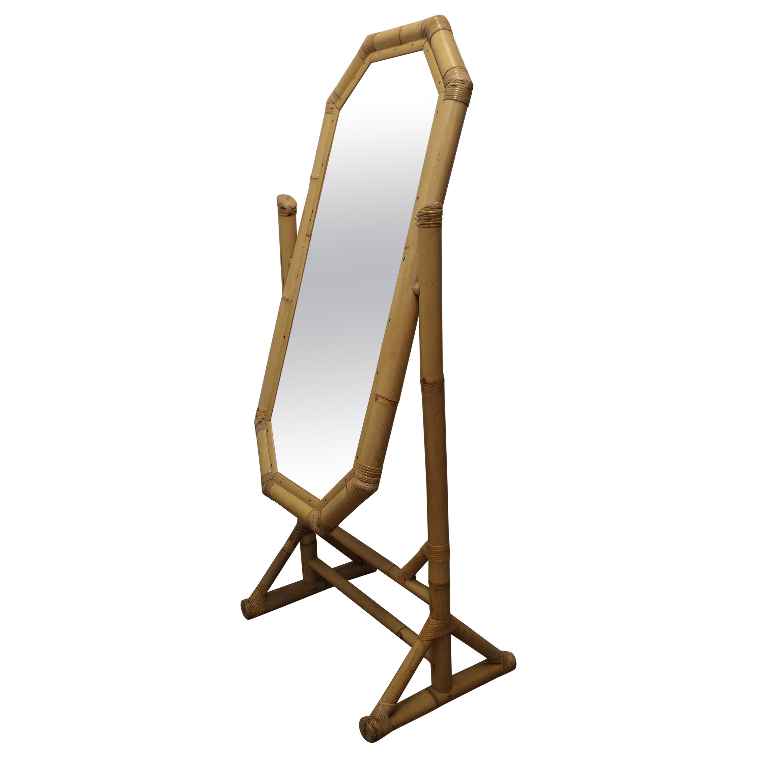 Art Deco Giant Bamboo Cheval Mirror For Sale