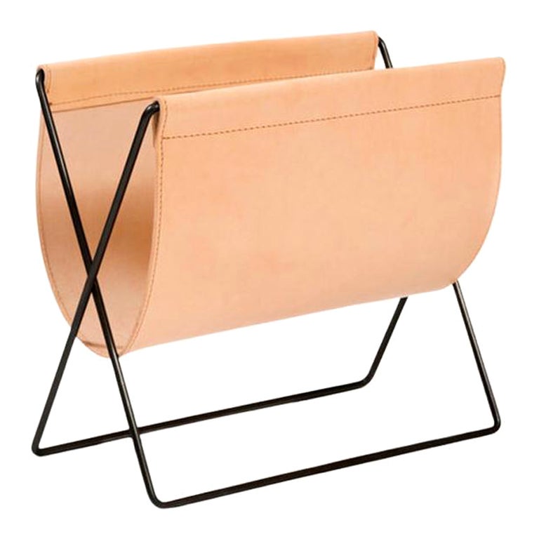 Nature Leather and Black Steel Maggiz Magazine Rack by Ox Denmarq