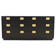 Henredon Hollywood Regency Campaign Black Lacquered Dresser, Newly Refinished