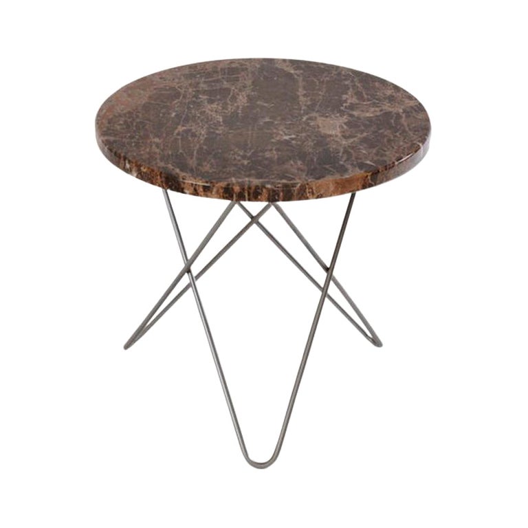 Mini table O en marbre Emperador marron et acier d'Ox Denmarq