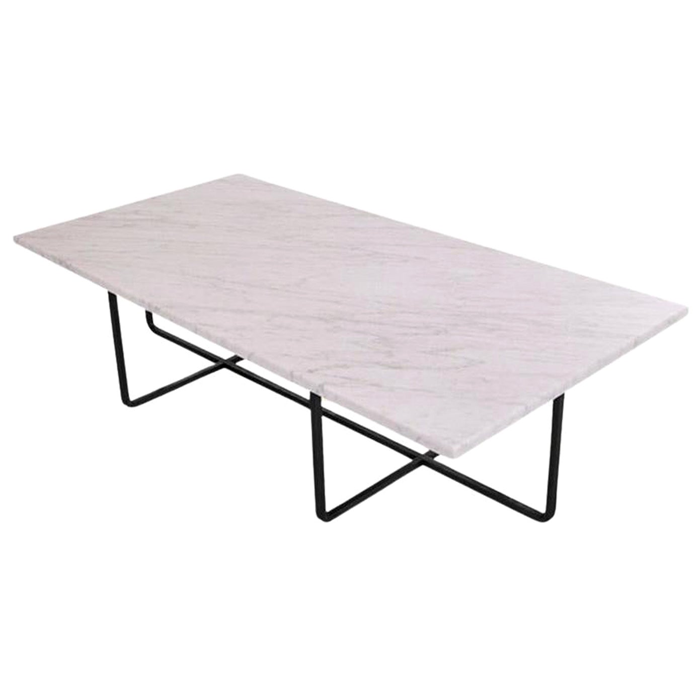 Grande table Ninety en marbre blanc de Carrare et acier noir par Ox Denmarq