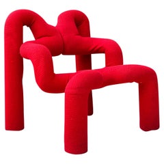 Vintage Original Terje Ekstrom Red Armchair Norway 80s Postmodern Lounge Chair