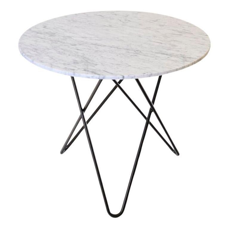 White Carrara Marble and Black Steel Dining O Table by Ox Denmarq For Sale