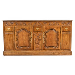French Provincial Louis xv Carved Oak Sideboard in the Manner of Baker Furniture