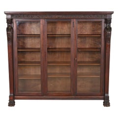 Antique R.J. Horner Victorian Mahogany Triple Bookcase with Carved Griffins, circa 1890