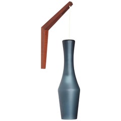 Prescolite Teak Wall Sconce with Frosted Teal Grey Blue Glass Shade, Circa 1960