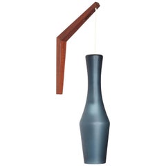 Danish Modern Teak Wall Sconce with Blue Opaline Glass Shade, Circa 1960  