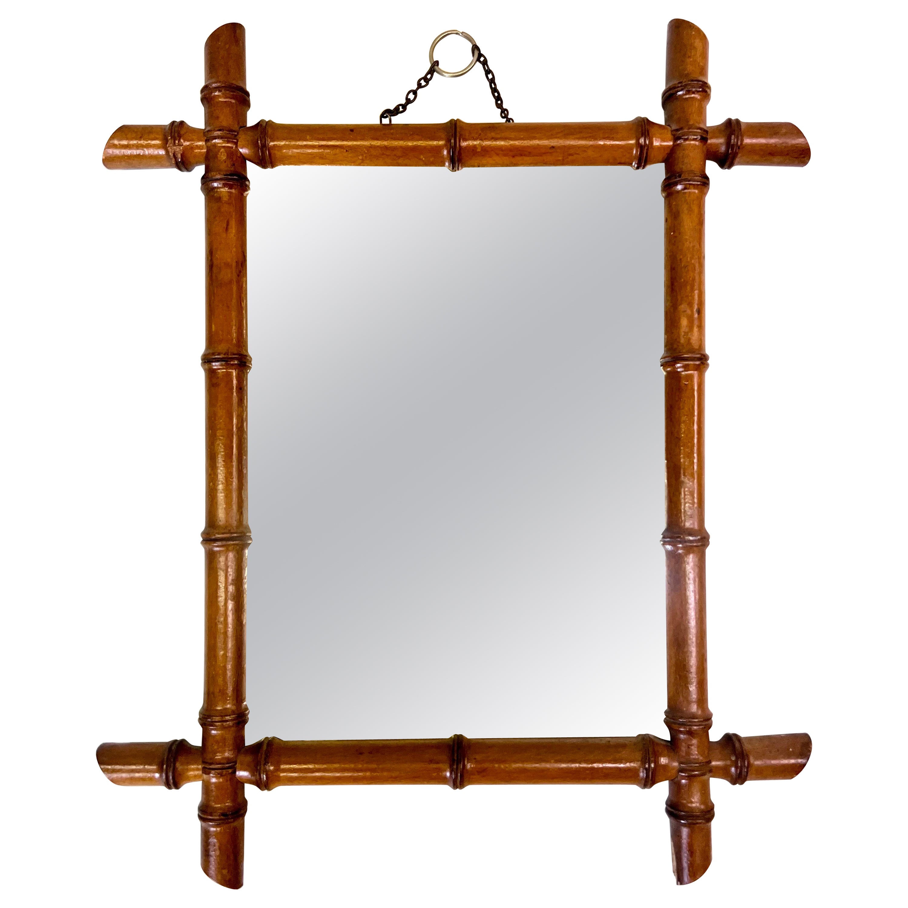 French Mid-century Modern Neoclassical Faux Bamboo Wall Mirror, style JM Frank For Sale
