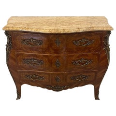 Antique Victorian Quality French Parquetry Marble Top Commode Chest of Drawers