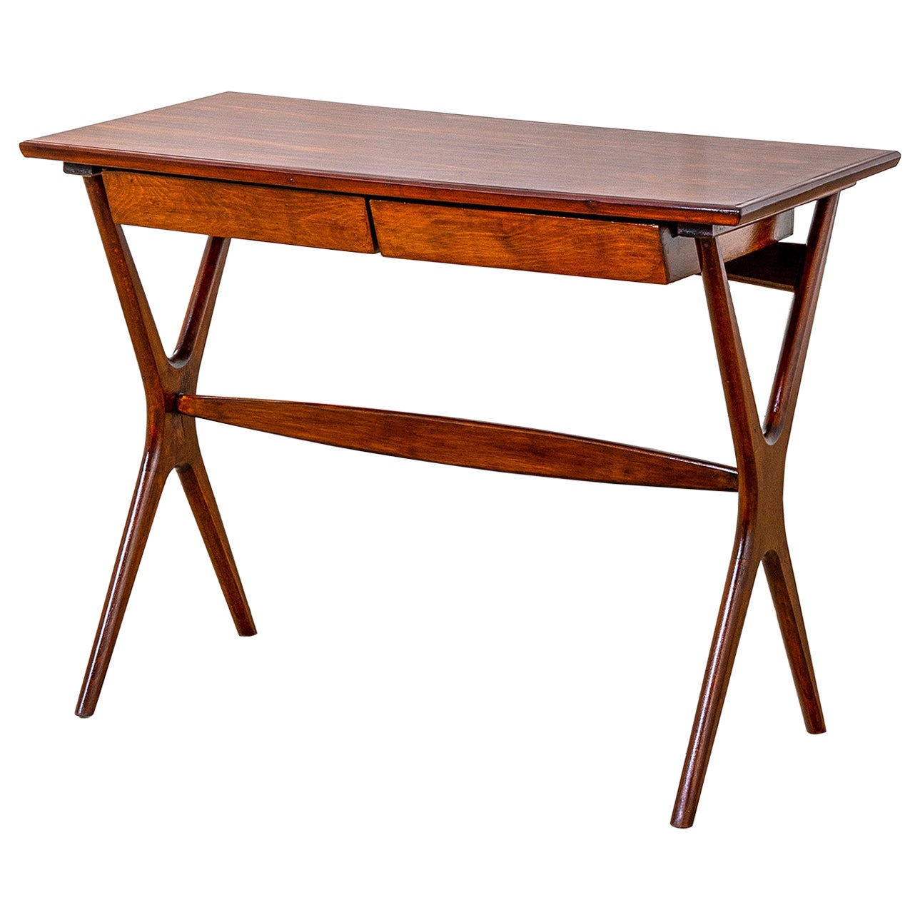 20th Century Ico Parisi Wooden Writing Desk with Two Drawers, 50s For Sale