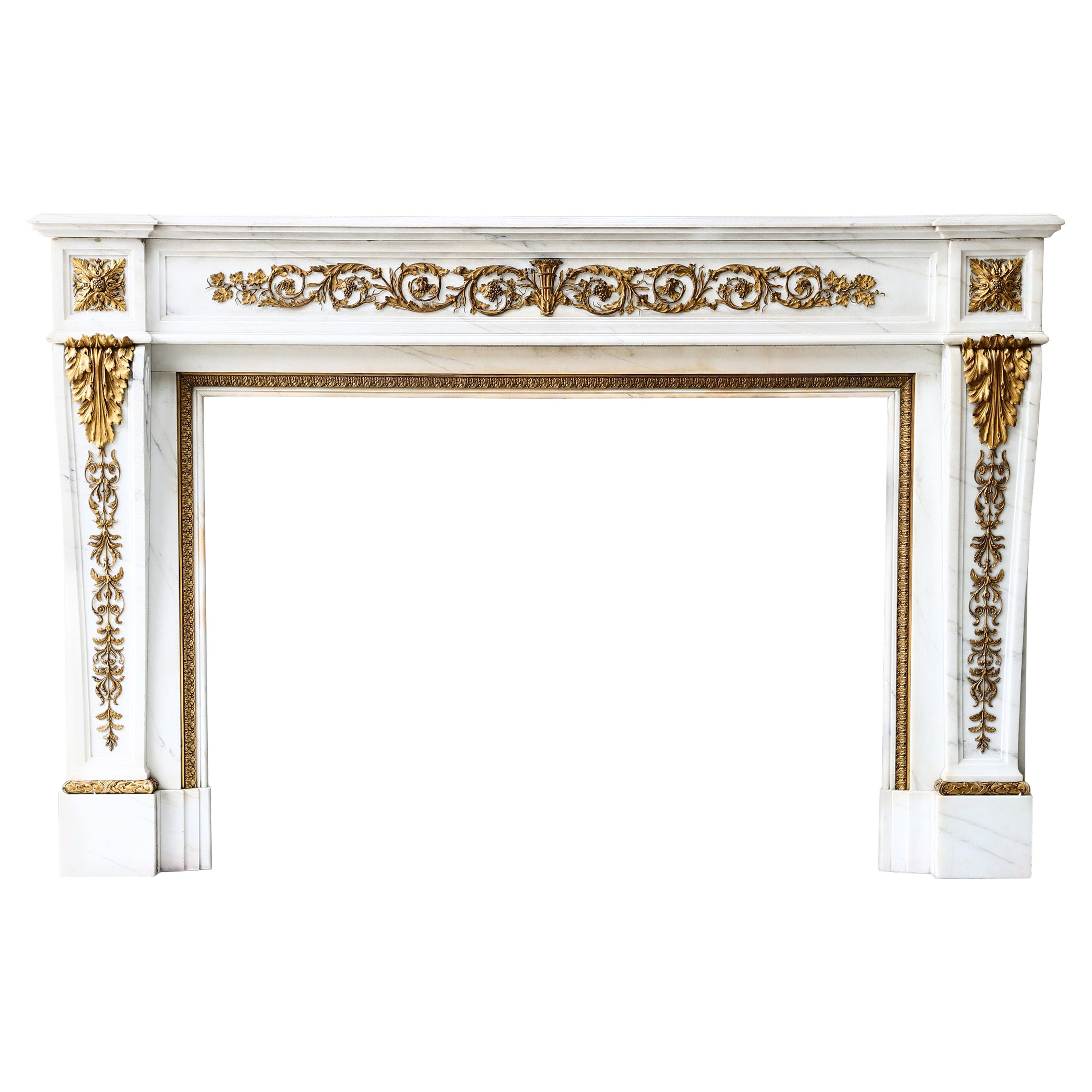 Marble Fireplace of Carrara Marble from 19th Century Style Louis XVI For Sale