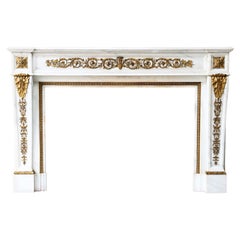 Marble Fireplace of Carrara Marble from 19th Century Style Louis XVI