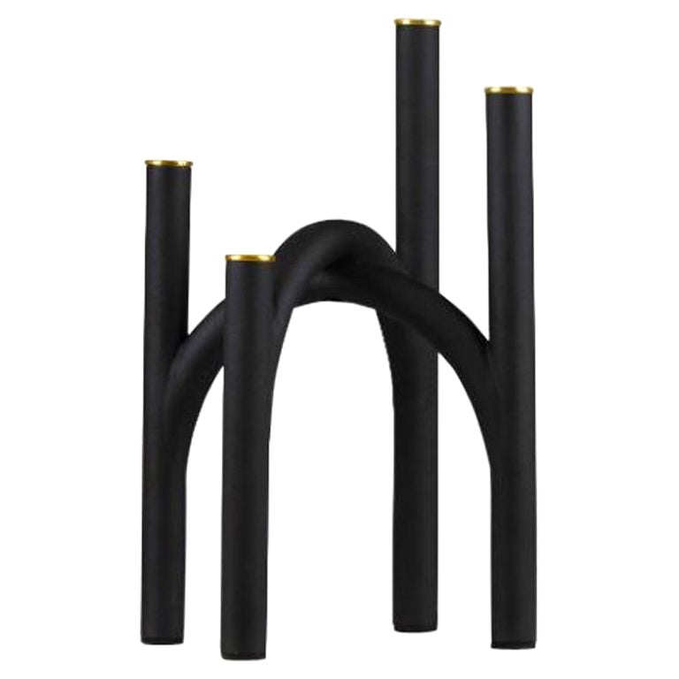 Small Black and Gold Contemporary Candleholder For Sale