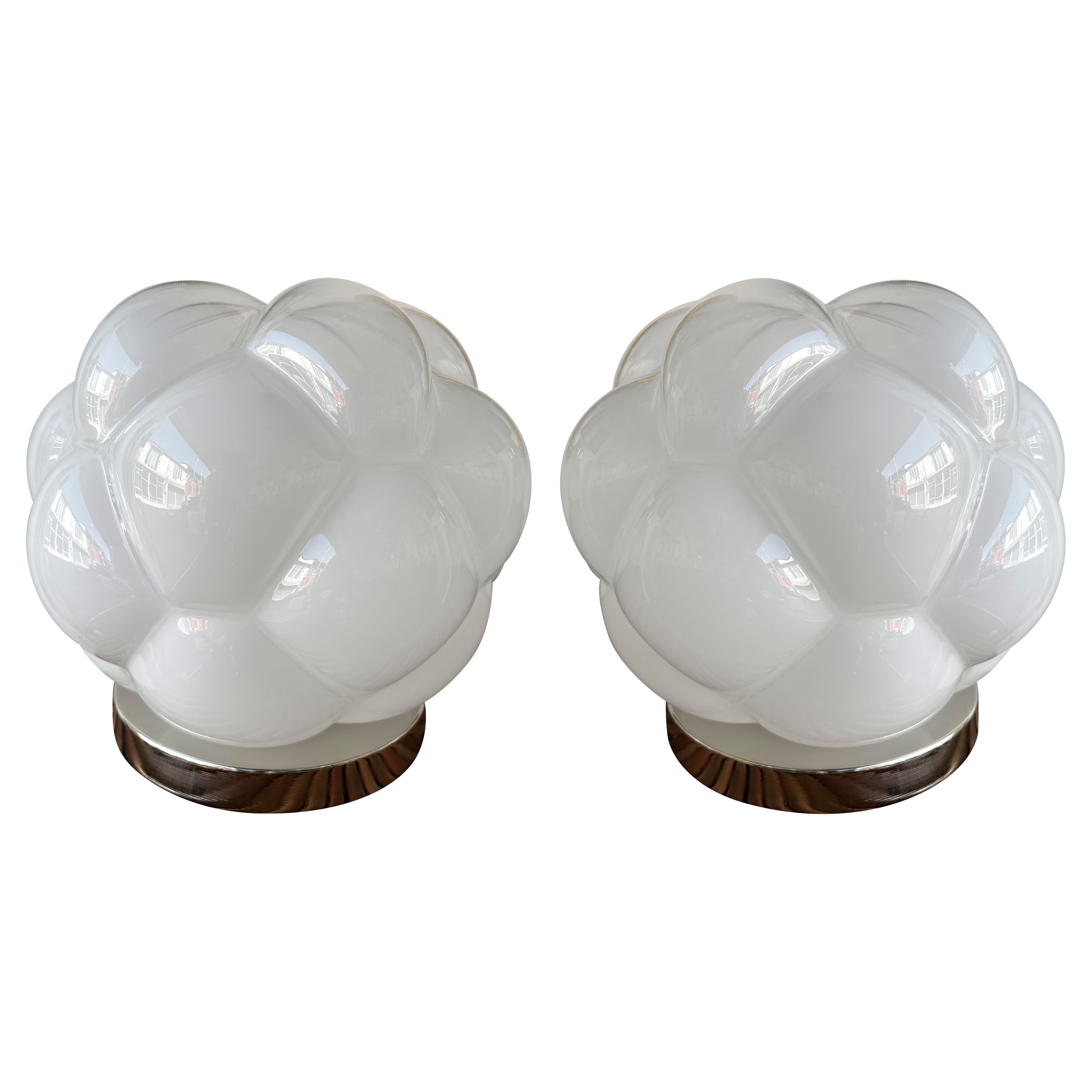 Contemporary Pair of Murano Glass Cloud Table Lamps, Italy