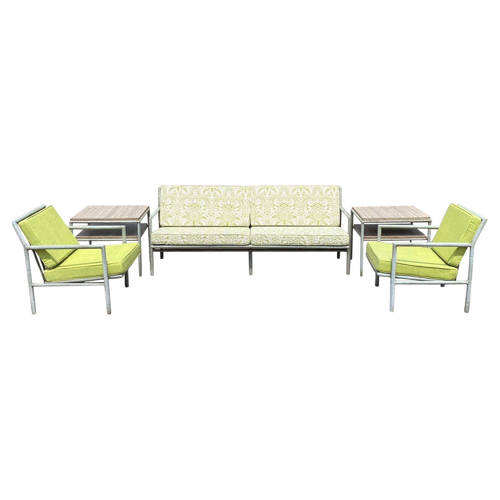 Hollywood Regency-Pool-Terrassen-Sofa-Set aus Kunstbambus und Aluminium, 5 Teile im Angebot