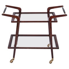 Mid-Century Italian Bar Cart by Cesare Lacca, Brass and Wood Serving Trolley