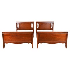 Vintage Federal Carved Mahogany Twin Beds, Pair