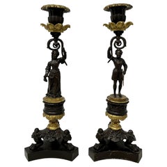 Pair of Used French Bronze Figural Sticks, circa 1890