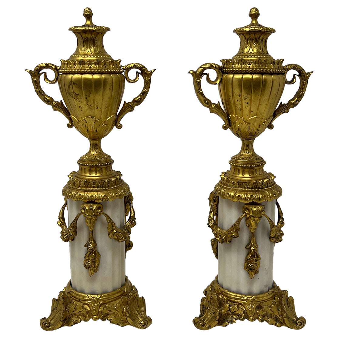 Pair of Antique French Marble and Ormolu Candlesticks