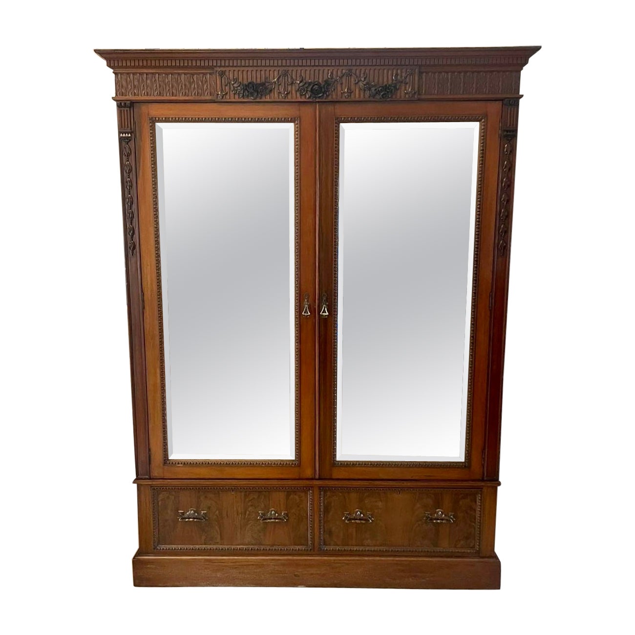 Antique Edwardian Quality Carved Mahogany Wardrobe 