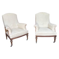Pair of French Early 20th Century Armchairs with Exposed Wood Frames