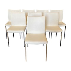 Used Set of 8 Italian Post Modern White Leather Dining Chairs by Cattelan Italia
