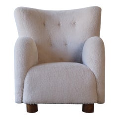 Large Armchair, Reupholstered in Pure Alpaca Wool, Denmark, 1950s